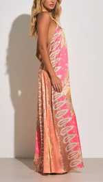 Pink Bali Print Halter Tie Maxi Dress