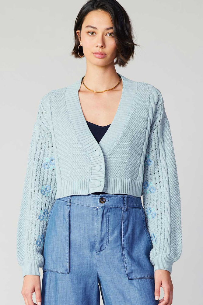 Dusty Turquoise Embroidered Cardigan