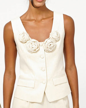 Hailey Floral Appliqué Linen Vest