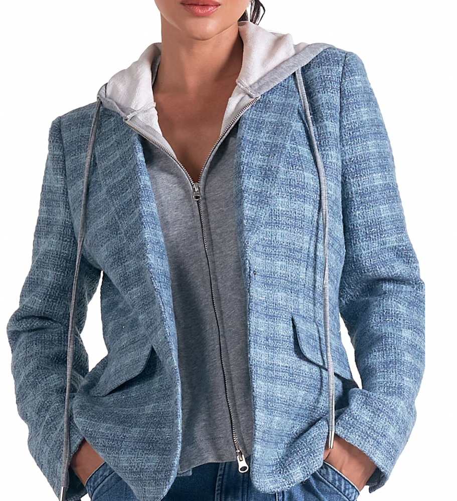 Blue Silver Plaid Blazer Hoodie