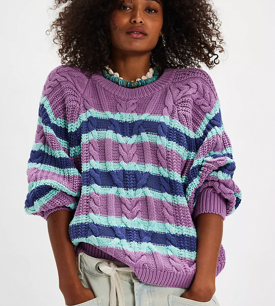 Frankie Cable Striped Pullover