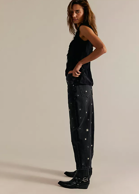 Free People Starry night Embroidered Jean