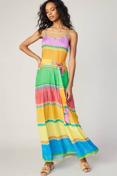 Multicolored Pleated Cami Dress